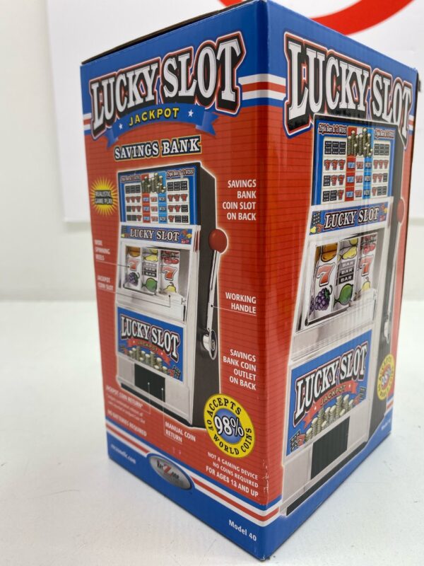 A Lucky Slot Machine Bank in a box.
