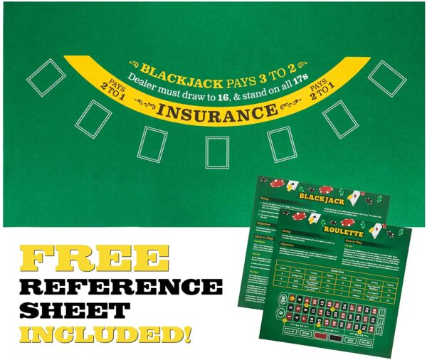 A Blackjack and Roulette Table Felt | Gaming Mat Perfectly Sized to Fit Most Dining Room Tables with a free reference sheet included. GETT Part CQT103.