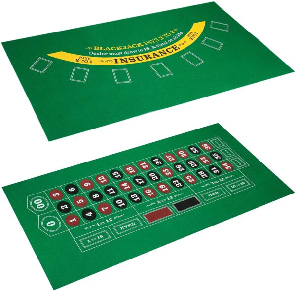 A green Blackjack and Roulette Table Felt and a red Blackjack and Roulette Table Felt.