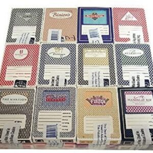 A stack of GETT PO CQT106 Las Vegas Nevada Casino Playing Cards with different labels on them.