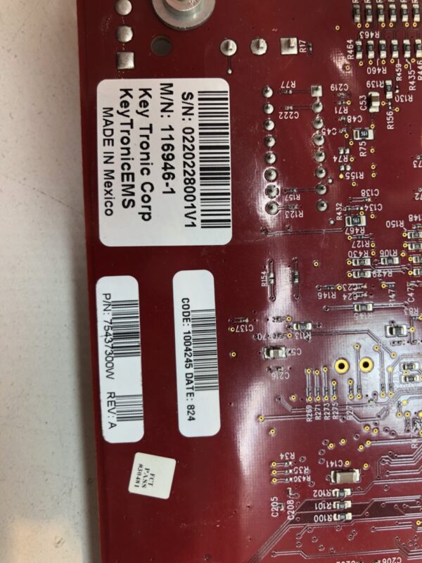 A close up of a red IGT AVP PCI Universal board P/N 75437300W. GETT Part PCICard1001.