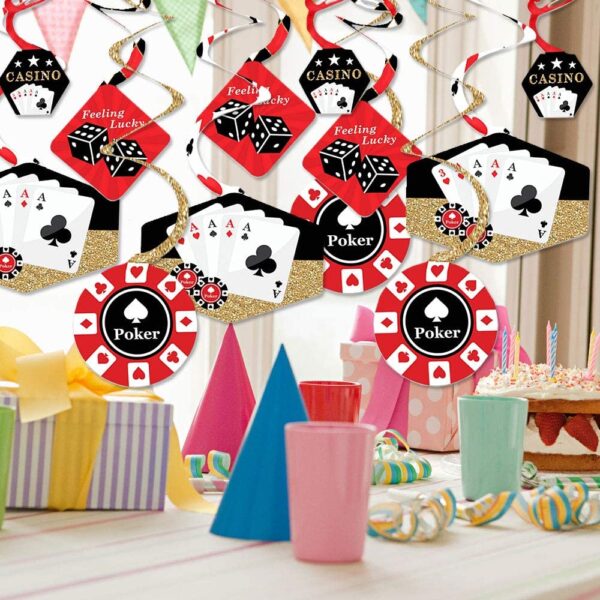 A birthday party with Las Vegas - Casino Party Hanging Decor - Party Decoration Swirls - Set of 40 themed decorations and party favors.