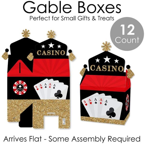A set of Big Dot of Happiness Las Vegas - Treat Box Party Favors - Casino Party Goodie Gable Boxes - Set of 12.