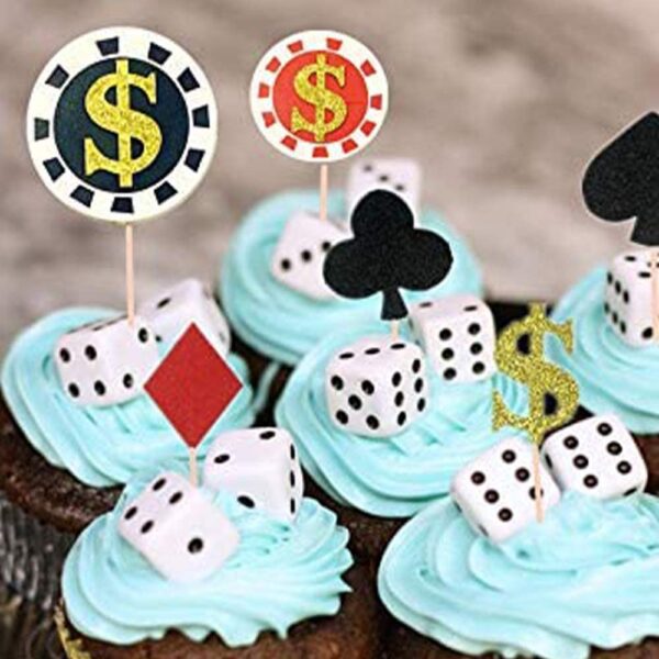 Set of 32 GETT Part CQD138 Cupcake toppers Poker Cupcake Toppers Vegas Theme Cupcake Toppers Gambling Cupcake Toppers Casino party decorations Vegas theme party Gambling party decorations Poker night decorations for a casino themed birthday party.