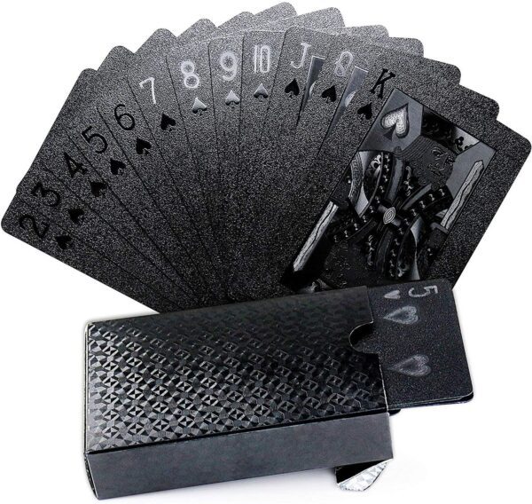 A set of Joyoldelf Cool Black Foil Poker Playing Cards in a box.