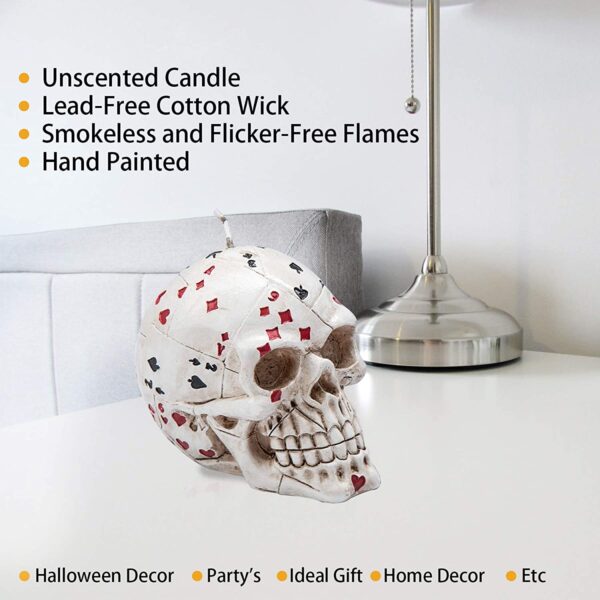 A Poker Skull Candle for Casino Party Decorations, Halloween, Horror, Home Décor, Birthday Party, Festival, Novelty Gifts with a skull on top of it.