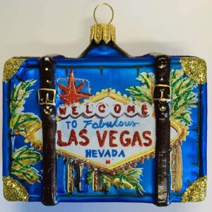 Welcome to Las Vegas Nevada Travel Suitcase Polish Glass Christmas Ornament ONE Decoration.