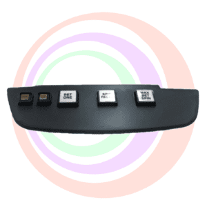 WMS Button Panel for BBIII, Blade Games. Static button panel, plastic backlit push buttons. 3 Large buttons with 2 small ones. WMS Part 143062704R06MX03481700006. GETT Part BP157