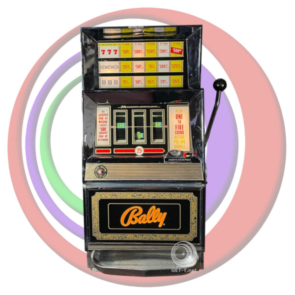 A Vintage Bally Slot Machine, 3 reel, Electro-mechanical. Bally Model 809-7ZX with the word rolly on it. GETT Part# Bally Mechanical Reel.