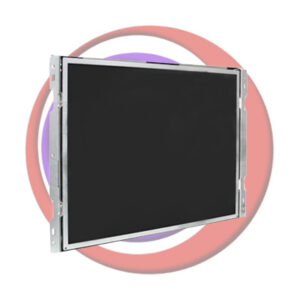 A black lcd screen on a circular background.