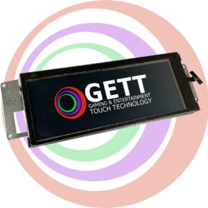 An Bally iView, 6.2" LVDS Player Tracking Display with 5-Wire Touch Sensor GETT Part PTSU118 with the word gett on it.