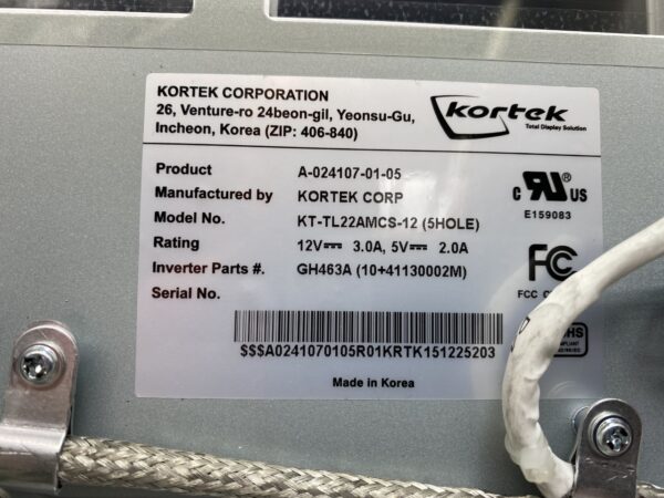 22" Kortek Transmissive Reel LCD unit with (5) cut outs. Fits WMS Transmissive Reel Games. Kortek Part KT-TL221AMCS-12 GETT Part LCDM397 pci-e iii-iii-iii-iii-ii