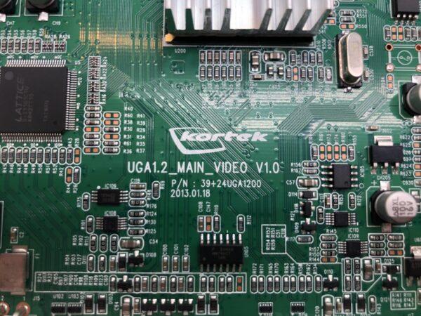 A close up of the Kortek main video board, NEW. Kortek part 300389. UGA 1.2_Main_Video V1.0. GETT Part ADB311 circuit board.