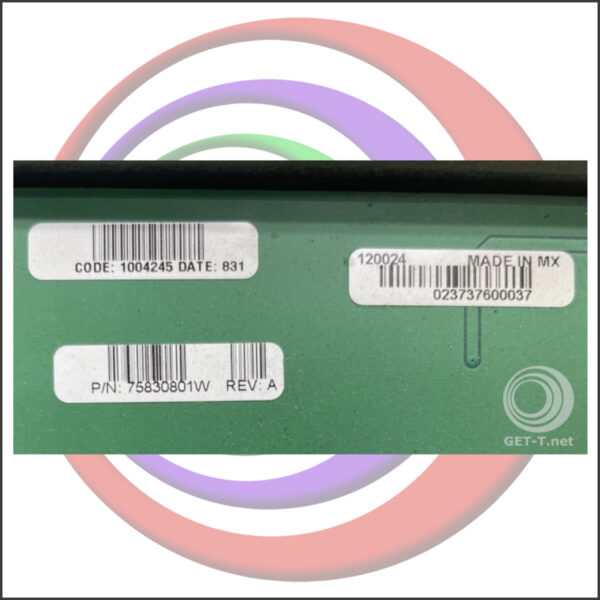 A green IGT Trimline Backplane GETT Part #: BPLN243 PN# 75830801W with labels on it.
