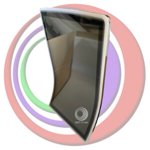 An image of a Scientific Games J43 Translucent 43-inch Curved Portrait-Style Touch Monitor GETT Part LCDM318 in a circular shape.