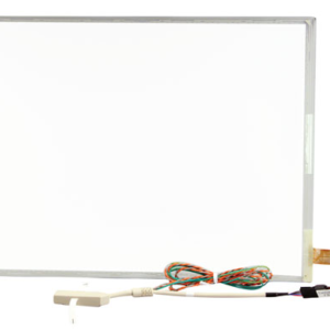 A white 19.74" Ino Touch sensor 3M, InoTouch #C197N32AG16-02C GETT Part CPM3173C screen with a wire attached to it.