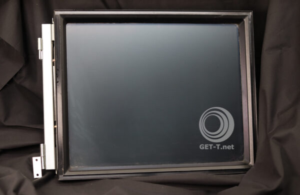 A Bally Alpha 2 Monitor with Touch 22" GETT Part LCDM259 Model: L2165LT3BY frame with a black screen on it.