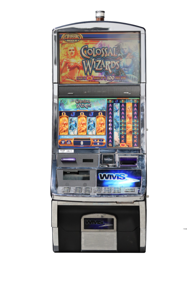 Colossal Wizards slot machine with WMS logo.