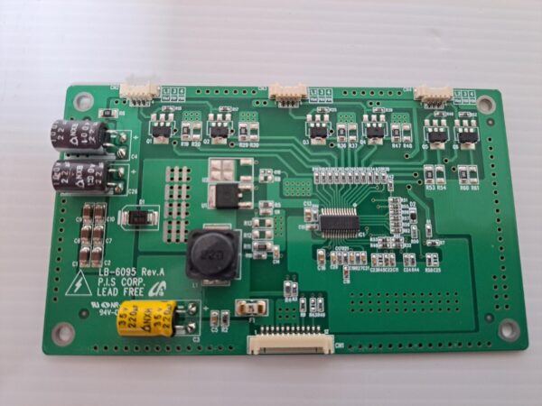 A green Inverter for use with Tovis/ Tatung LCD Monitors for use on Bally Games, Others. GH436A and Part LB6095. GETT Part INVT308 board with a number of electronic components.