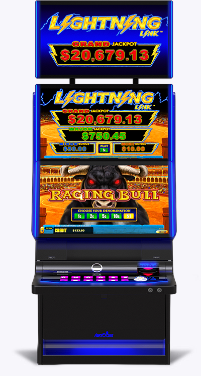 A slot machine with an Aristocrat Helix XT FULL LCD monitor with LCD (large triangle, single wire) button. Compatible with Single Tail BTN178 (106 Version) Includes PCap Touch System for LCD Button Deck. Fits Aristocrat Helix XT Deck. GETT Part 3290 on it.