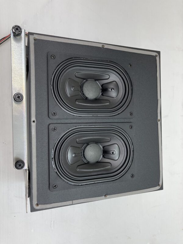 A Sub woofer and speaker set for AGS Orion Games, AGS part 055577, refurbished, cleaned, tested, ready to GETT to work! GETT part SPKR113 sitting on top of a white surface.