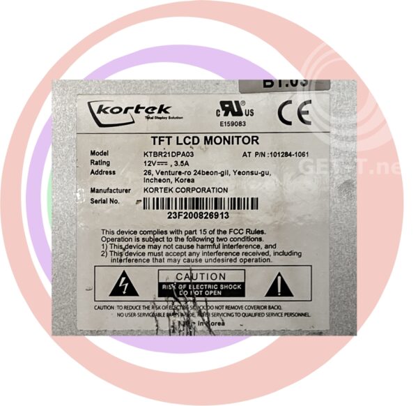 A label for a 21" 1/3 Cut Aristocrat LCD Panel Replacement for Button Deck GETT Part # LCD Panel-271.