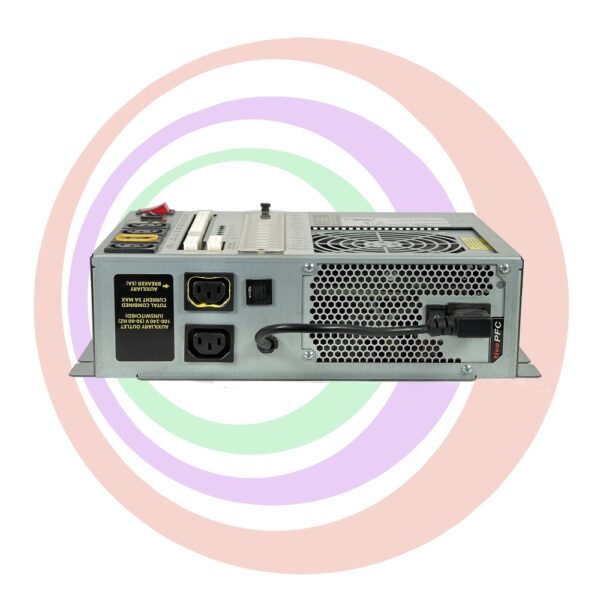 A Bluberi Technologies power supply unit on a colorful background.