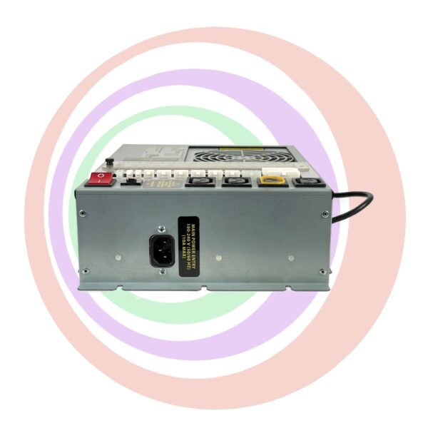 A small BLUBERI TECHNOLOGIES POWER SUPPLY with a circular background.