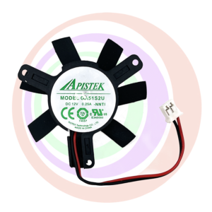 A Make: APISTEK, GA51S2U - NNTI, DC 12V 0.25A fan with a wire attached to it.