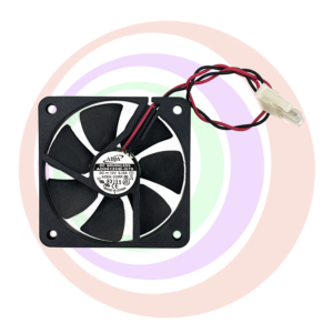 A small ADDA brand AD0612HB-G70 DC12V 0.15A 2 WIRE w/ CONNECTOR cooling fan on a circular background.