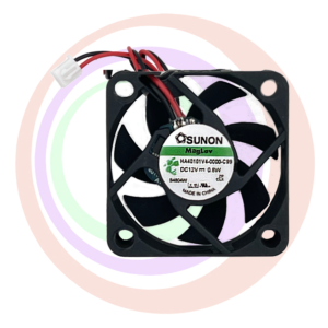 A small FAN for IGT MPU, 12vDC, .72w 40 X 40 X 10mm, 2-WIRE, HA4010V4Q000G99 with CONNECTOR GETT Part FAN293 on a circular background.