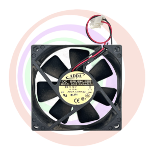 A ADDA brand..AD0812MB-A70GL..2 Wire with large connector..DC12V 0.15A CPU cooling fan on a circular background.