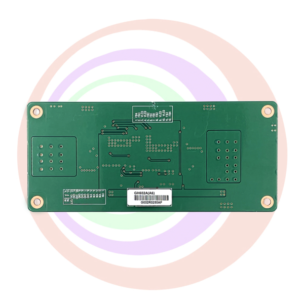 A green Inverter. 6-8 channel. Part Number GH602A pcb board on a circular background.