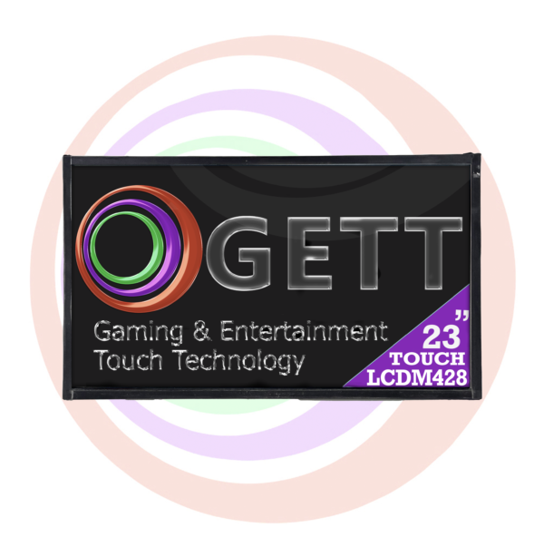 The logo for 23" Everi HDX Core Bottom Touch Monitor EFL-2303H2(IT) GETT Part LCDM428 gaming and entertainment touch technology.