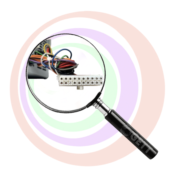 A Power Supply for BALLY SHUFFLE MASTER and BALLEY FUSION focuses on a multi-colored wiring harness against a pastel circular background.