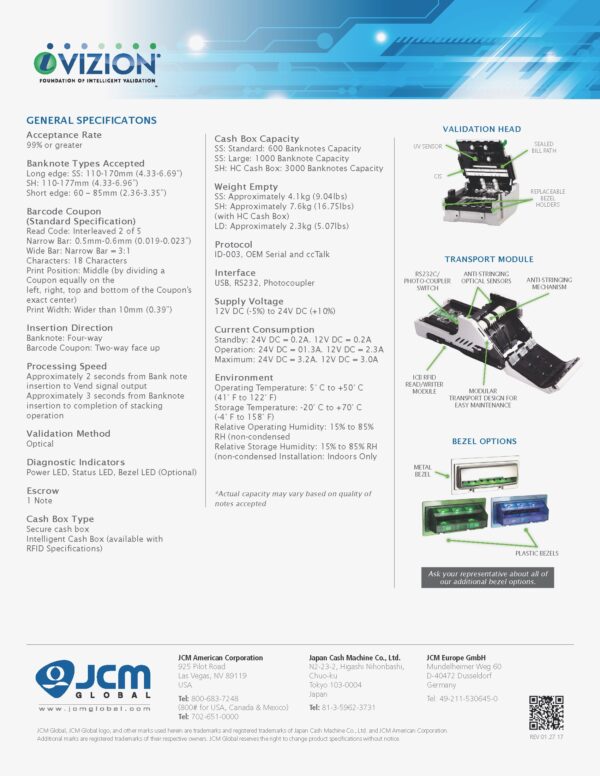 JCM iVISION bill validator / acceptor CASHBOX. 600 Note Variety. Includes ICB (Intelligent Cashbox System). GETT Part IVC110 - Image 9