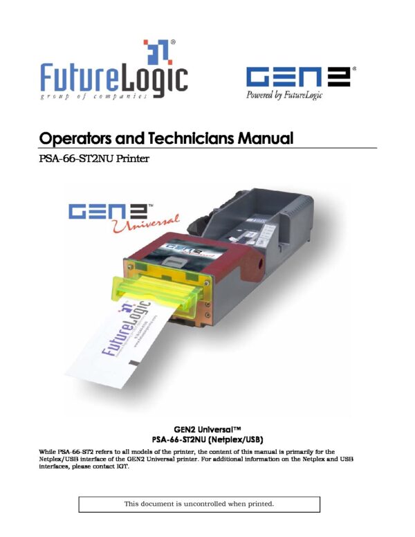 Future Logic Printer RS-232 Daughter Board operators and techniques manual. Future Logic Parts NR-2000-IR and PSA66-ST (GEN1) Daughter Board RS-232. GETT part Printer113