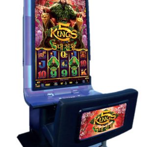 Aristocrat "Giant" 82" LCD Game with vibrant "king's wealth" game graphics, featuring a prominent king character and colorful symbols on the screen, complete with a matching chair.