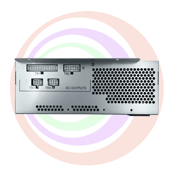 Rear view of a Power Supply for Aristocrat ARC or Flame by TOP. # G5600A AR, set against a background of multi-colored concentric circles.