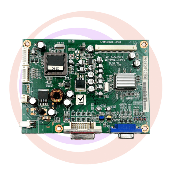 Green circuit board with integrated chips.