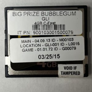 Game Software for Gaming Labs International(GLI), Game Name: BIG PRIZE BUBBLEGUM, Part Numbers: 900103001500079, MAIN - 04.09.13, LOCATION - GLI-001, GAME - 01.01.72, GETT Part Number: SFT-GLI-100