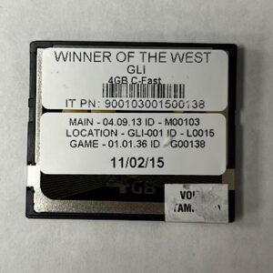 Game Software for Gaming Labs International(GLI), Game Name: WINNER OF THE WEST, Part Numbers: IT PN: 900103001500138, MAIN - 04.09.13, LOCATION - GLI-001, GAME - 01.01.36, GETT Part Number: SFT-GLI-104