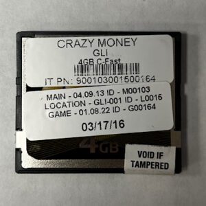 Game Software for Gaming Labs International(GLI), Game Name: CRAZY MONEY, Part Numbers: IT PN: 900103001500164, MAIN - 04.09.13, LOCATION - GLI-001, GAME - 01.08.22, GETT Part Number: SFT-GLI-105