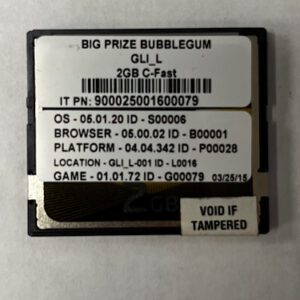 Game Software for Gaming Labs International(GLI), BIG PRIZE BUBBLEGUM, IT PN: 900025001600079, OS - 05.01.20, BROWSER - 05.00.02, PLATFORM - 04.04.342, LOCATION - GLI_L-001, GAME - 01.01.72, GETT Part Number: SFT-GLI-107