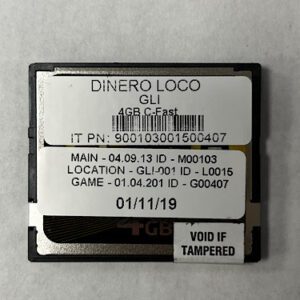 Game Software for Gaming Labs International(GLI), DINERO LOCO, IT PN: 900103001500407, MAIN - 04.09.13, LOCATION - GLI-001, GAME - 01.04.201, GETT Part Number: SFT-GLI-108