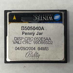Game Software for Alpha 1, Game Name Penny Jar, Part Numbers: B505040A, DISP CRC: 050E5AA, VALI CRC: 99D665D2, GETT Part Number: SFT-BLY-180