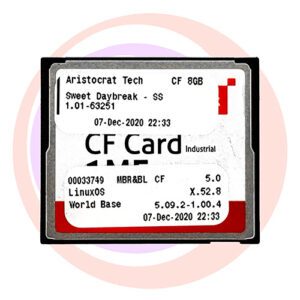 Game Software For Aristocrat Game Technologies, Game Name: Sweet Daybreak, Part Numbers: 1.01-63251, 00033749, LinusxOS, World Base, 5.0, X.52.8, 5.09.22 - 1.00.4, AMO1S000404169  GETT Part SFT-ARI-136