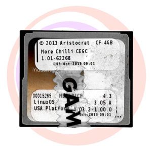 Game Software for Aristocrat Technologies Inc., Game Name: More Chilli, Part Numbers: 00019265, 4.3, 3.05.A, 4.03.2-1.00.0, Operating System #1.01-62268. GETT Part SFT-ARI-168