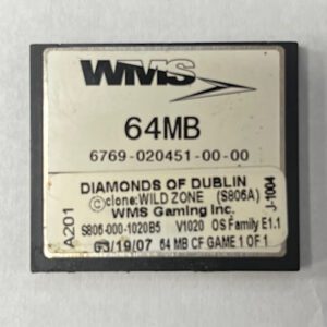 Game Software For WMS Gaming Inc., BlueBird 2, Diamonds of Dublin(Clone:WILD Zone), Part Number: S806-000-1020B5, OS Family #: E1.1, GETT Part Number: SFT-WMS-254