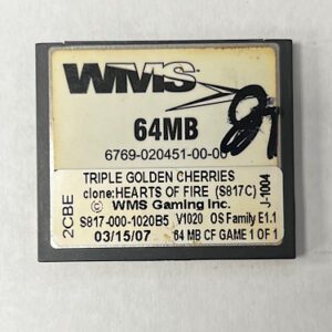 Game Software For WMS Gaming Inc., BlueBird 2, Triple Golden Cherries(clone: HEARTS OF FIRE), Part Numbers: S817-000-1020B5, OS Family #: E1.1, GETT Part Number: SFT-WMS-262